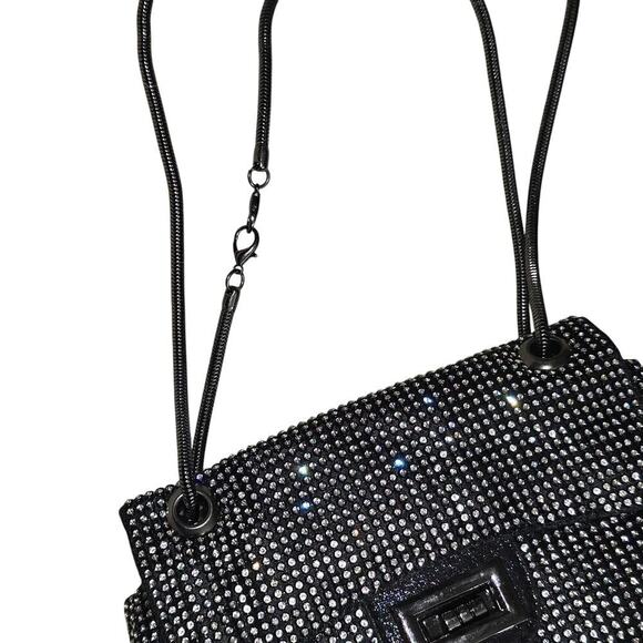NEW Rhinestone Embellished Single Flap Twist Toggle MINI Bag 8x6x3 inches - Picture 2 of 9